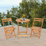 Tangkula 3 Pieces Folding Patio Bistro Set, Solid Acacia Wood Table and Chairs