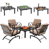 Tangkula 5 Piece Patio Dining Set, Heavy-Duty Rocking Chairs with 4-in-1 Fire Pit Table