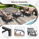 Tangkula 5 Piece Patio Dining Set, Heavy-Duty Rocking Chairs with 4-in-1 Fire Pit Table