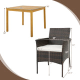 Tangkula 5 Pieces Patio Dining Set, 4 Cushioned Wicker Armchairs and Square Acacia Wood Dining Table