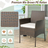 Tangkula 5 Pieces Patio Dining Set, 4 Cushioned Wicker Armchairs and Round Acacia Wood Dining Table