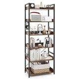 Tangkula 6-Tier Bookshelf, 70” Tall Industrial Bookcase w/Open Shelves & 4 Hooks