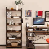 Tangkula 6-Tier Bookshelf, 70” Tall Industrial Bookcase w/Open Shelves & 4 Hooks