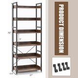 Tangkula 6-Tier Bookshelf, 70” Tall Industrial Bookcase w/Open Shelves & 4 Hooks