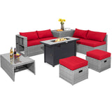 Tangkula 9 PCS Patio Furniture Set with 42” 60,000 BTU Fire Pit