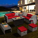 Tangkula 9 PCS Patio Furniture Set with 42” 60,000 BTU Fire Pit