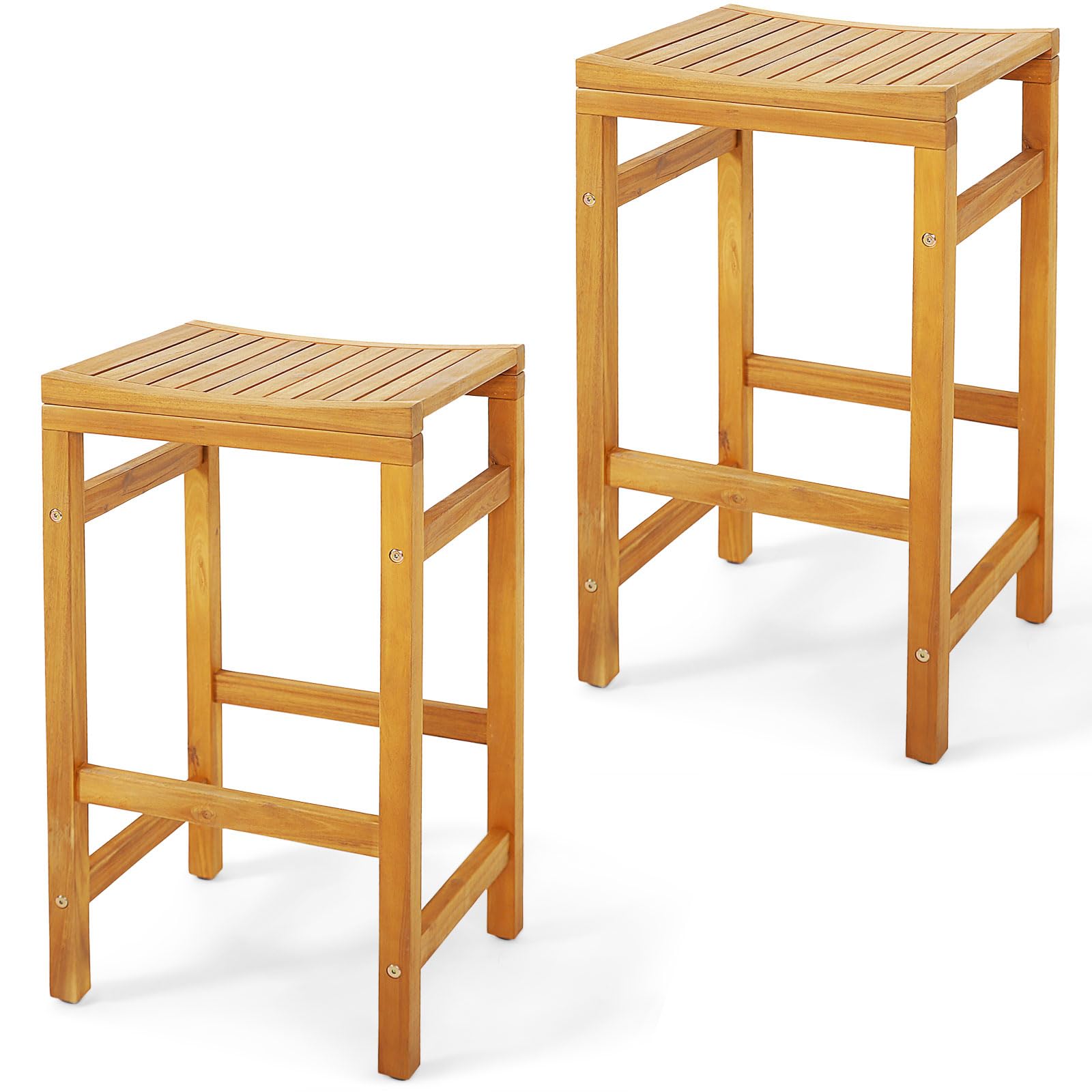Acacia Wood Bar Stool Set of 2 - Tangkula
