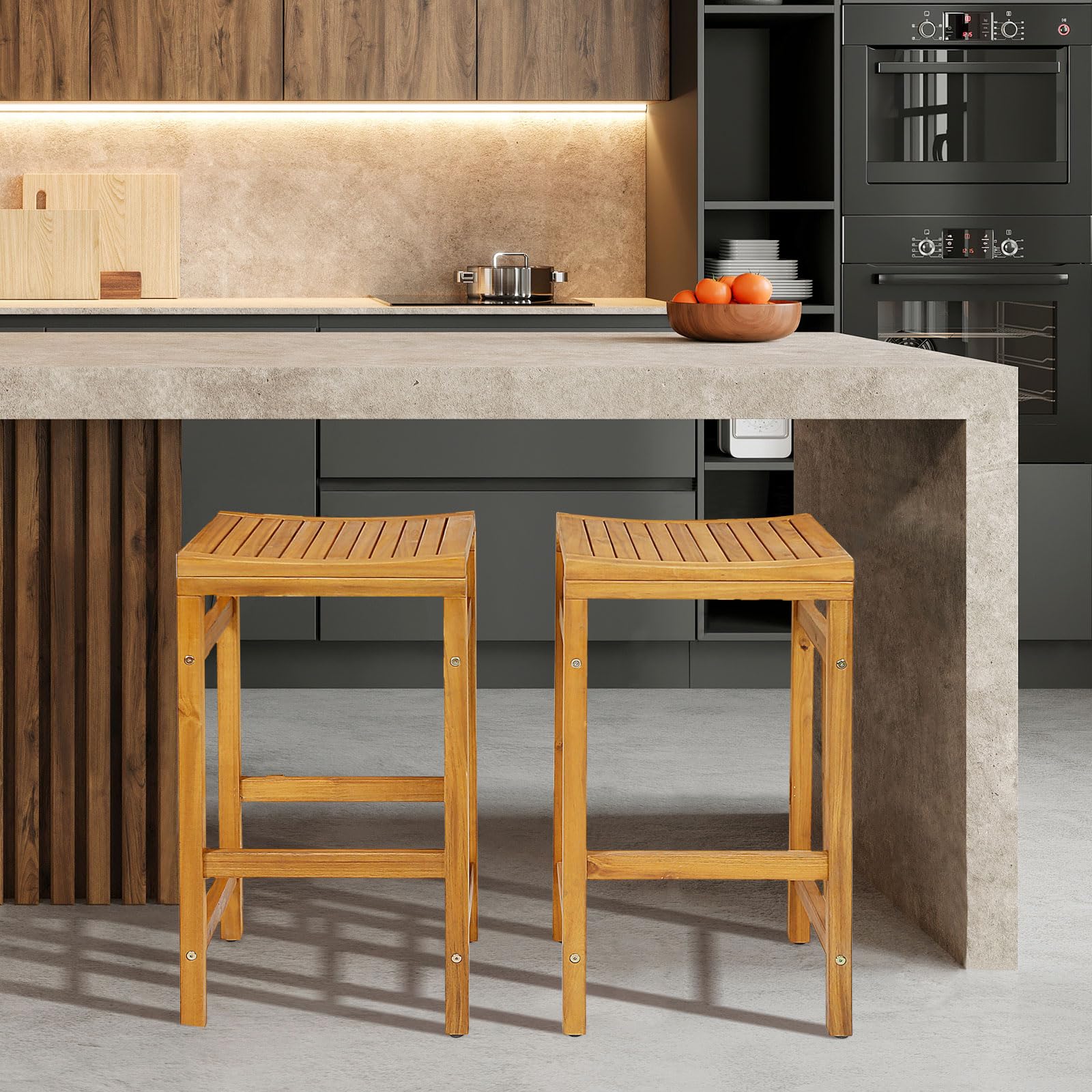 Acacia Wood Bar Stool Set of 2 - Tangkula