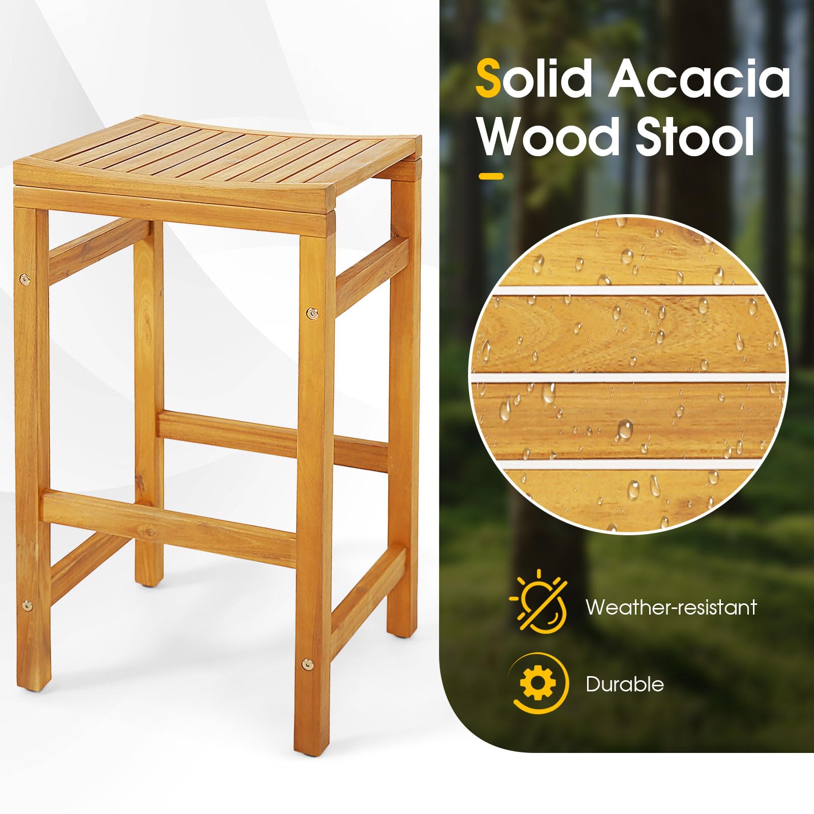 Acacia Wood Bar Stool Set of 2 - Tangkula