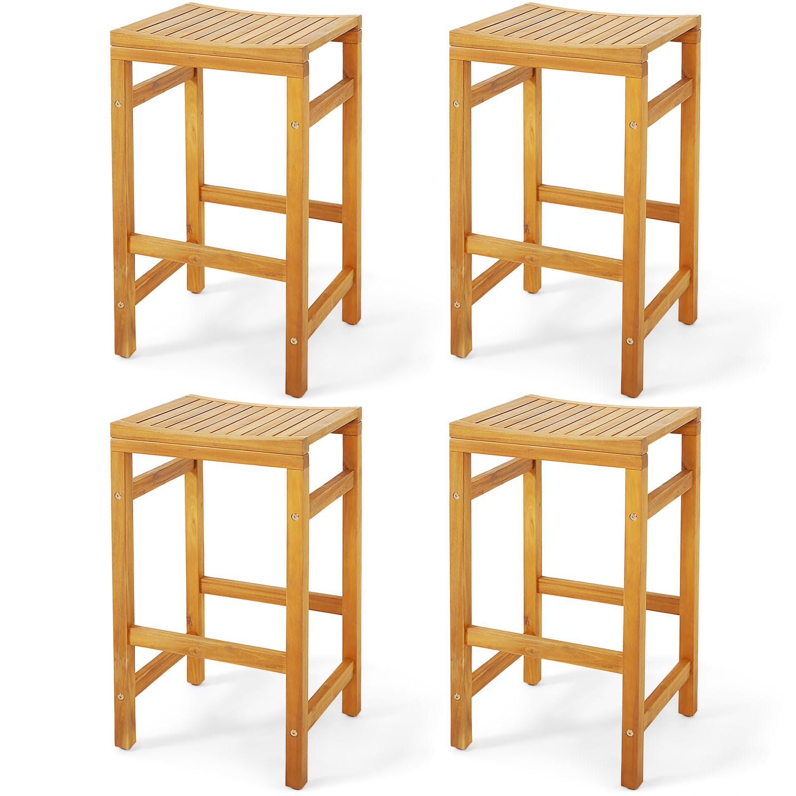 Acacia Wood Bar Stool Set of 2 - Tangkula