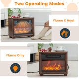 Tangkula Electric Fireplace Heater, 750W Mini Wooden Tabletop Fireplace with Realistic Flame