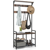Tangkula Hall Tree with Bench and Shoe Storage, 3-in-1 Industrial Entryway Bench with Coat Rack