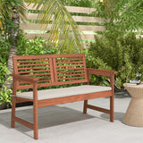 Tangkula Outdoor Bench with Cushion, 2-Person Patio Bench with Slatted Back & Seat