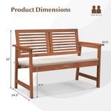 Tangkula Outdoor Bench with Cushion, 2-Person Patio Bench with Slatted Back & Seat