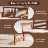 Tangkula Outdoor Bench with Cushion, 2-Person Patio Bench with Slatted Back & Seat