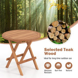 Tangkula Patio Folding Side Table, Teak Wood Round End Table with Slatted Tabletop