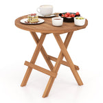 Teak Wood Round End Table with Slatted Tabletop - Tangkula