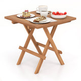 Teak Wood Square End Table with Slatted Tabletop - Tangkula