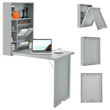 Tangkula Foldable Wall Mounted Desk, Floating Desk with Storage Shelves & Hooks