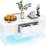 Tangkula LED Coffee Table with 2 Drawers, High Glossy Modern Center Table