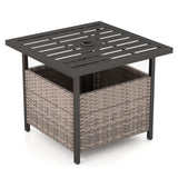 Tangkula Outdoor Table with Umbrella Hole, Rattan Umbrella Stand Table