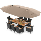 Tangkula 11 Pieces Patio Dining Set with Double-Sided Led Patio Umbrella (Base Included)