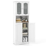 Tangkula 64.5" Tall Bathroom Storage Cabinet, Freestanding Linen Cabinet with Frost Glass Doors and Shelves
