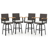 Tangkula Outdoor 360° Swivel Bar Stool with Cushion & Acacia Wood Armrests