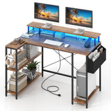 Tangkula L Shaped Gaming Desk with LED Lights & Power Outlets