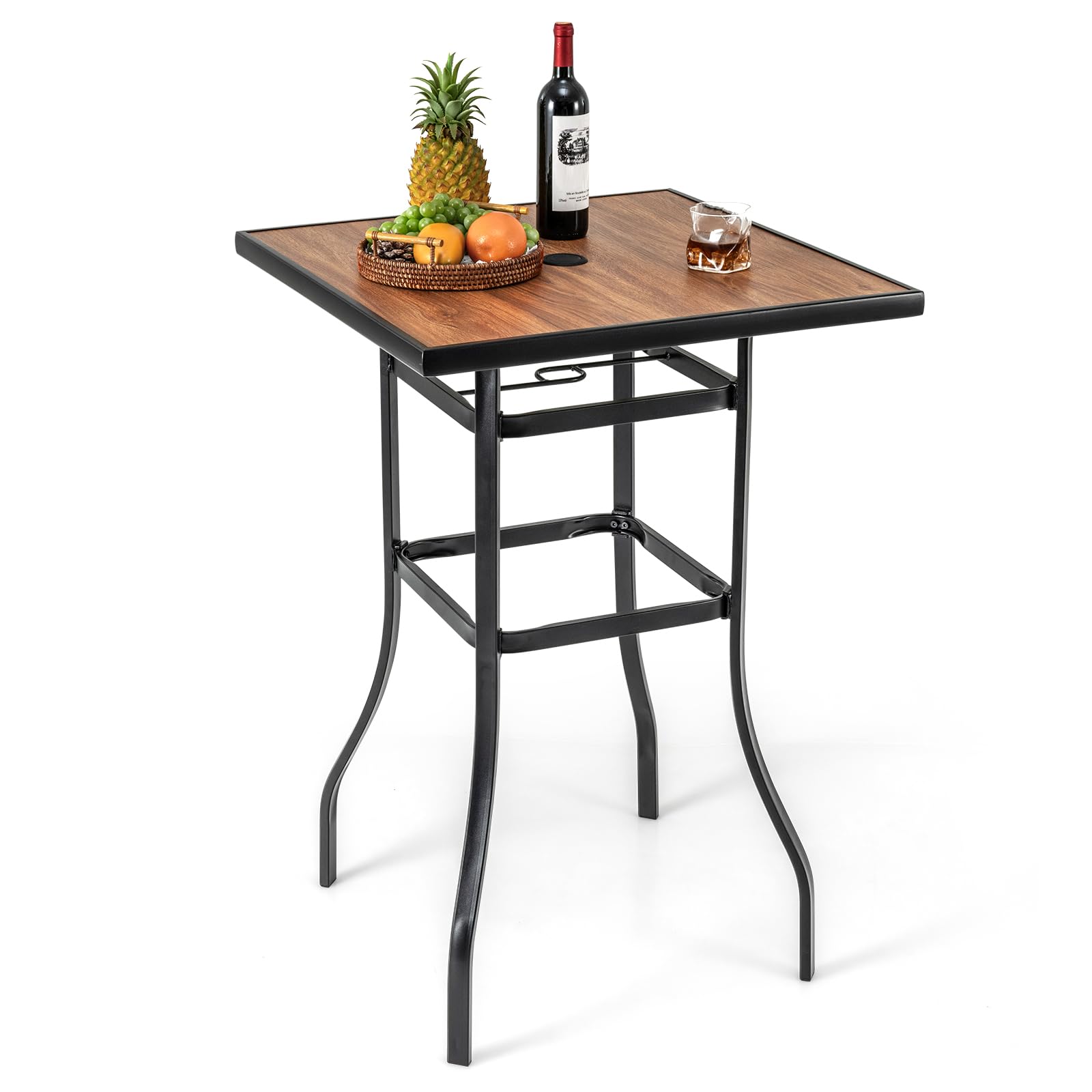 bar height patio table with umbrella Tangkula 27.5 Inch Patio Bar Table, Outdoor Bar Height Table with 1.5" Umbrella Hole