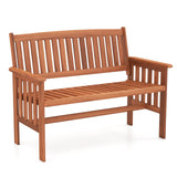 Tangkula Outdoor Wood Garden Bench 2-Person Patio Park Bench with Backrest Armrests and Slatted Seat