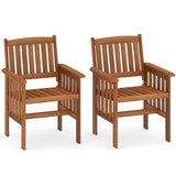 Tangkula Patio Chairs Set of 2/4 Outdoor Solid Wood Chairs with Slatted Seat and Inclined Backrest