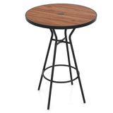 Tangkula 28” Outdoor Bar Table, Round Bar Height Table with Wood-Like Tabletop
