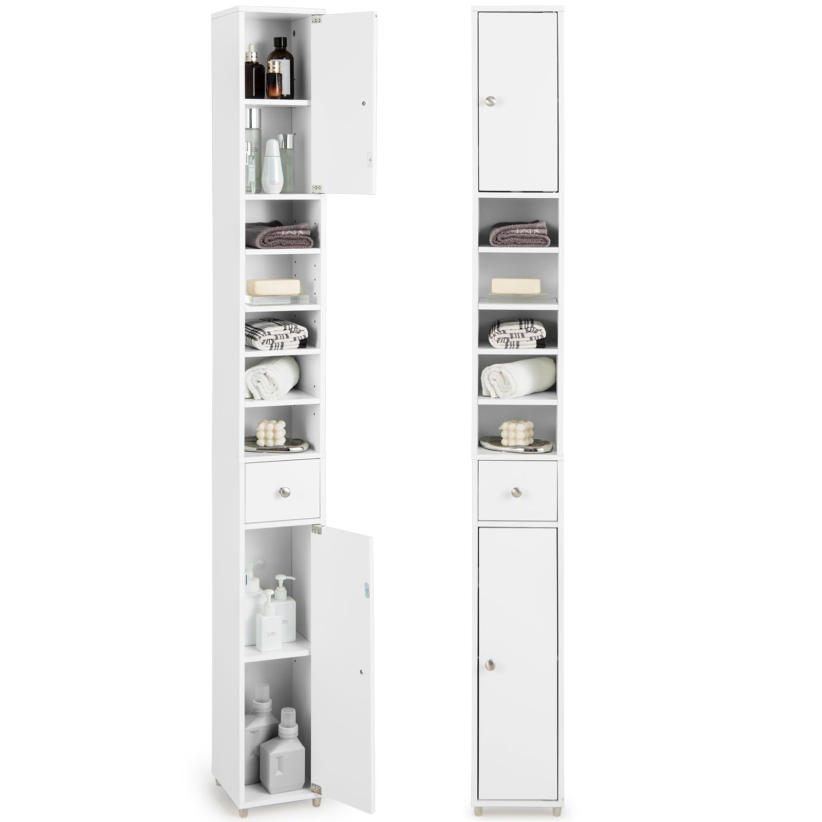 Bathroom Tall Slim Cabinet Freestanding Storage Cabinet with Doors Shelves