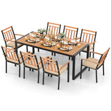 Tangkula 9 Pieces Patio Dining Set, Outdoor Acacia Wood Table and Chairs with Soft Cushions and 1.9” Umbrella Hole