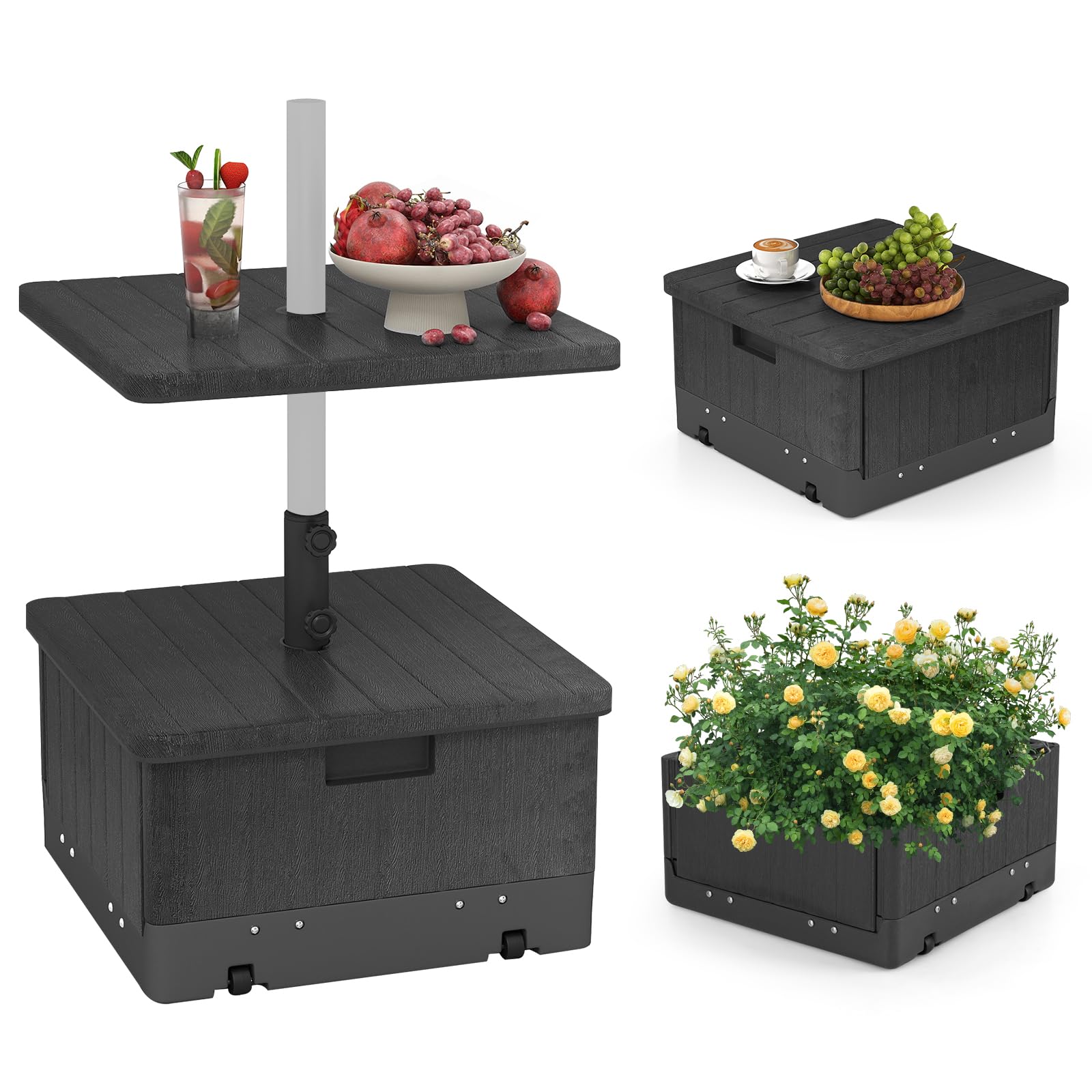 Tangkula 3-in-1 Patio Umbrella Base 175 LBS Moveable Umbrella Stand, Black