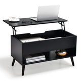 Tangkula Lift Top Coffee Table, Modern Cocktail Table with Hidden Compartment & 2 Open Shelves