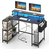 Tangkula L Shaped Gaming Desk with LED Lights & Power Outlets