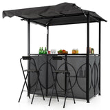 Tangkula 3 Piece Patio Bar Set with Awning for Patio Poolside Garden Backyard