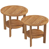 Tangkula Outdoor Round Side Table, Teak Wood, 19.5 Inches Patio End Table with Slatted Storage Shelf
