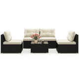 Tangkula 5 Piece Rattan Sofa Set, Outdoor Wicker Furniture Set w/Seat & Back Cushions