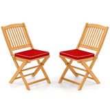 Tangkula 2/4 Pieces Folding Outdoor Dining Chairs, Acacia Wood Patio Chairs with Soft Cushions