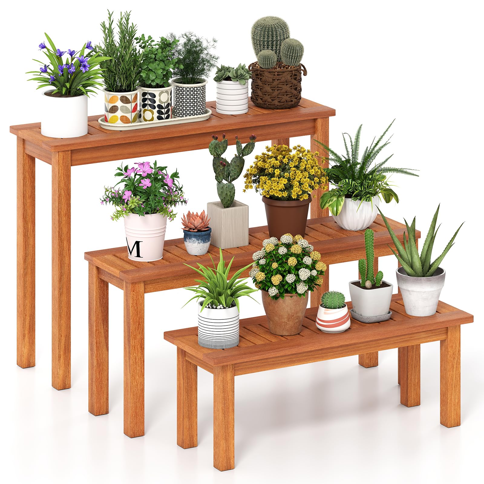 set of 3 indoor plant stands Tangkula Wooden Plant Stand Set of 3 for Patio Garden Entryway Front Porch