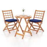 Tangkula 3 Piece Patio Wood Bistro Set, Folding Table Chair Set w/Soft Seat Cushions