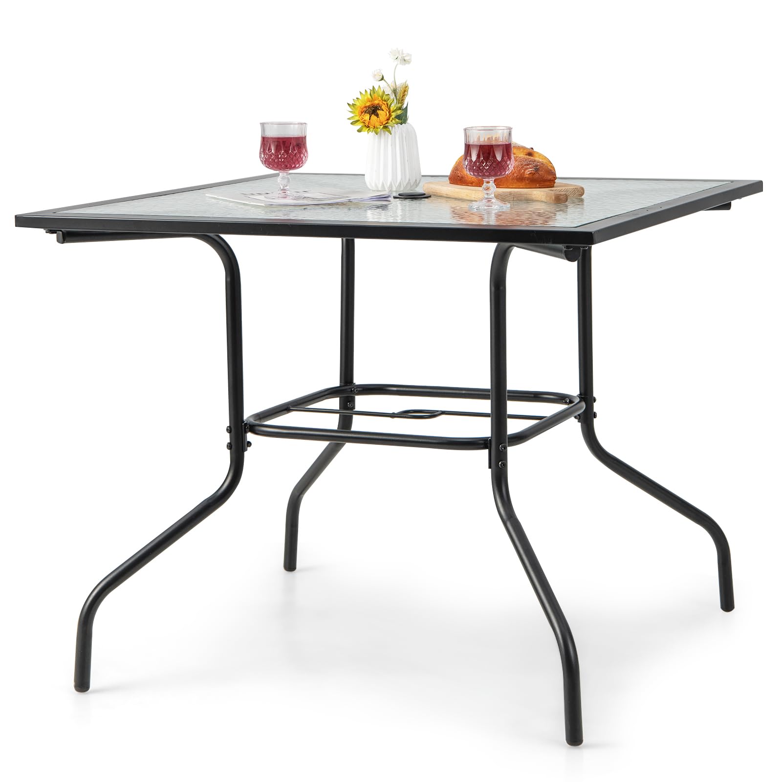 glass top patio tables with umbrella hole Tangkula 35 Inch Patio Bistro Table with 1.5” Umbrella Hole