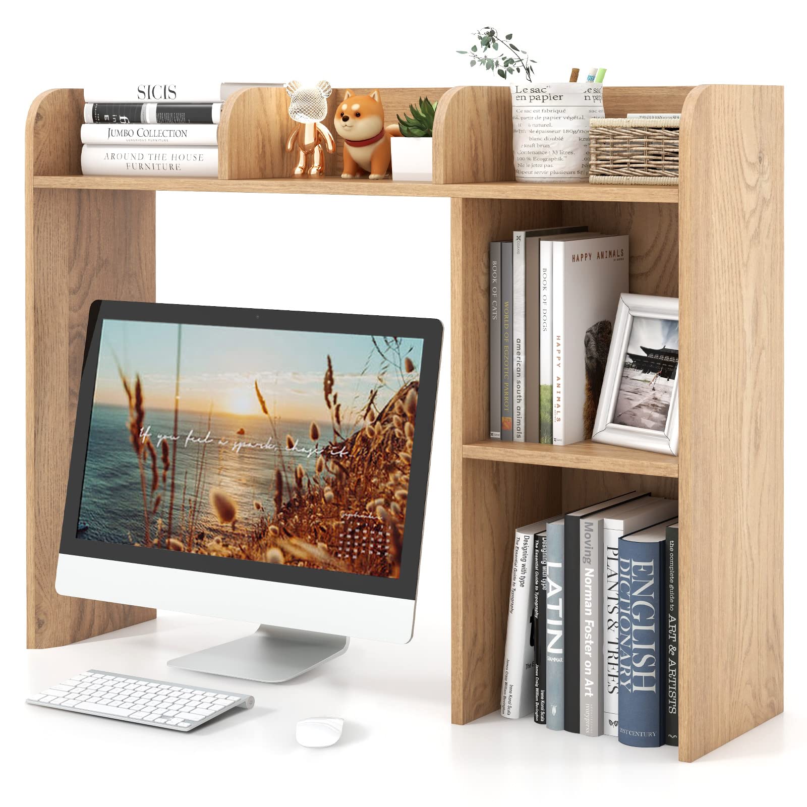 Tangkula Desktop Bookshelf Countertop Storage Hutch with 5 Shelves fo tangkula