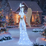 Tangkula 5.5 FT Christmas Lighted Angel 3D Pre-lit Halo Angel with Pigeon