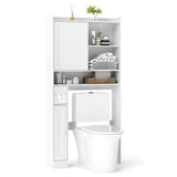 Tangkula Over The Toilet Cabinet Freestanding Bathroom Space Saver with Sliding Door