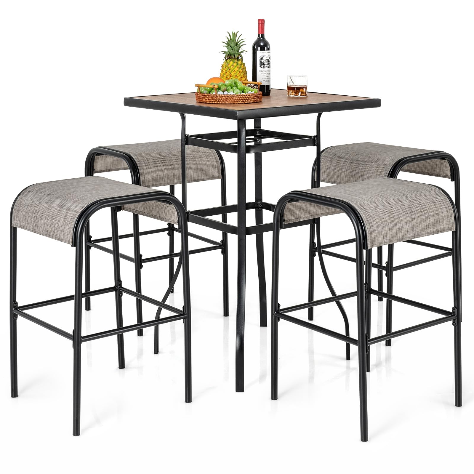 bar height patio dining table with umbrella hole Tangkula 5-Piece Patio Dining Set, Outdoor 27.5" Bar Height Table & 4 30" Barstools w/Umbrella Hole