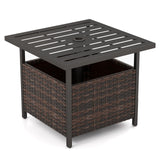 Tangkula Outdoor Table with Umbrella Hole, Rattan Umbrella Stand Table